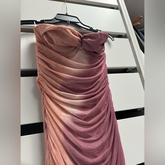 ZARA Sleeveless Split Tone Tie Dye Pink Coral Tulle Dress NWT Size Large - Picture 10 of 16